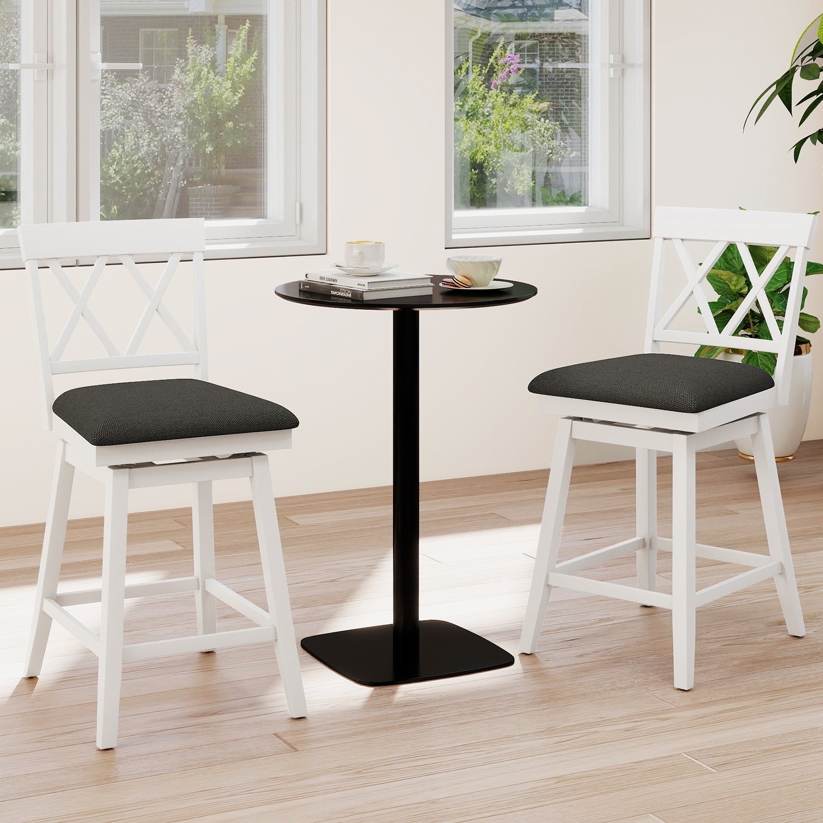 Swivel Bar Stools Set of 4 Counter Height Barstools with Backrest Upholstered Seat Cushion-24 inches Bar Stools at Gallery Canada