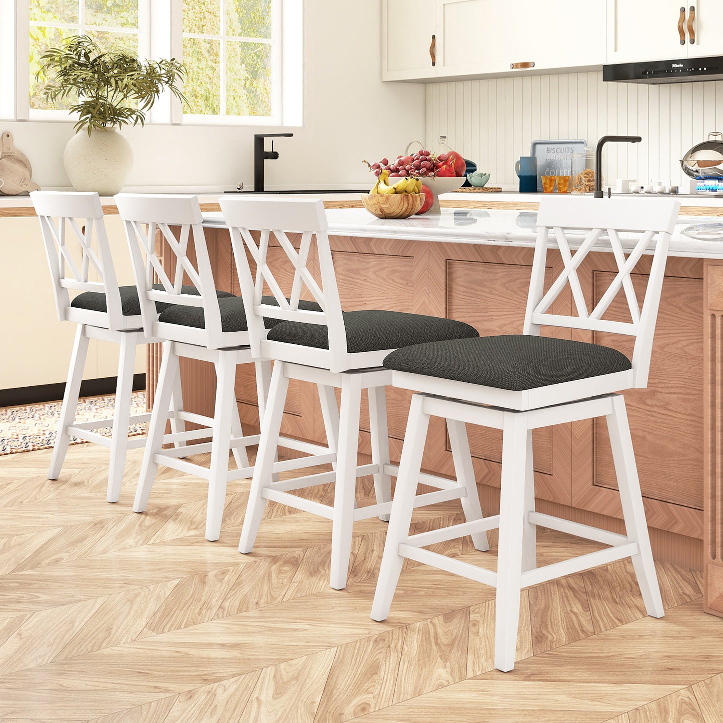 Swivel Bar Stools Set of 4 Counter Height Barstools with Backrest Upholstered Seat Cushion-24 inches Bar Stools at Gallery Canada