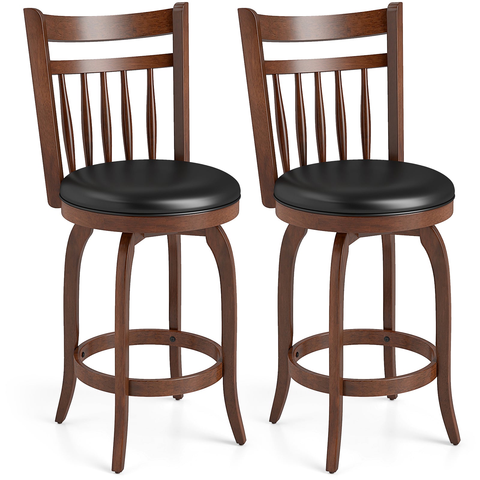 Swivel Bar Stools Set Of 2, 24 Inches, Faux Leather Upholstered, Black Bar Stools Black at Gallery Canada