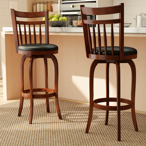 Swivel Bar Stools Set Of 2, 29 Inches, Faux Leather Upholstered, Black