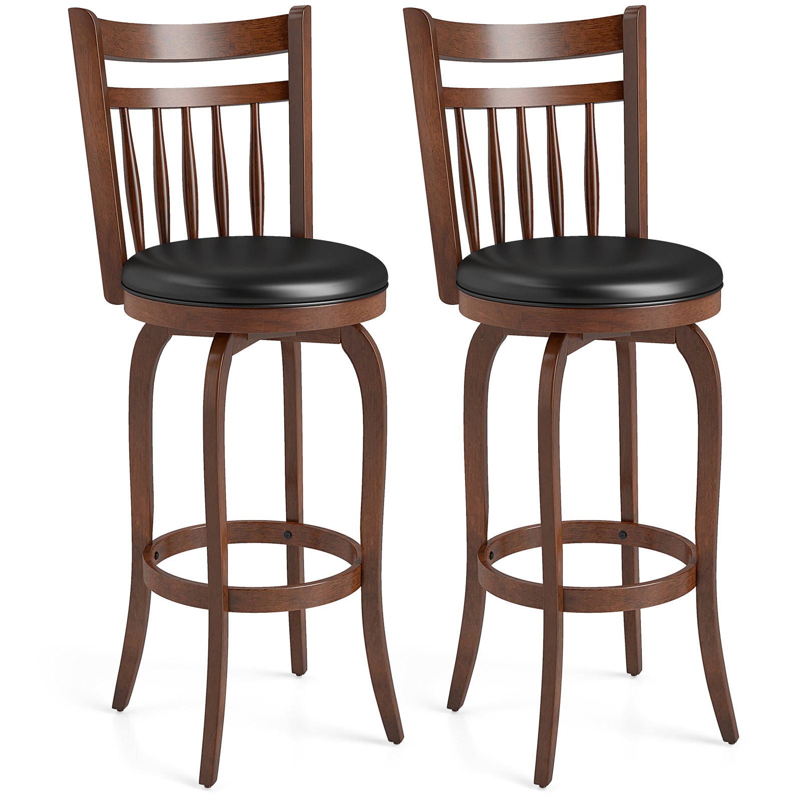 Swivel Bar Stools Set Of 2, 29 Inches, Faux Leather Upholstered, Black Bar Stools Black at Gallery Canada