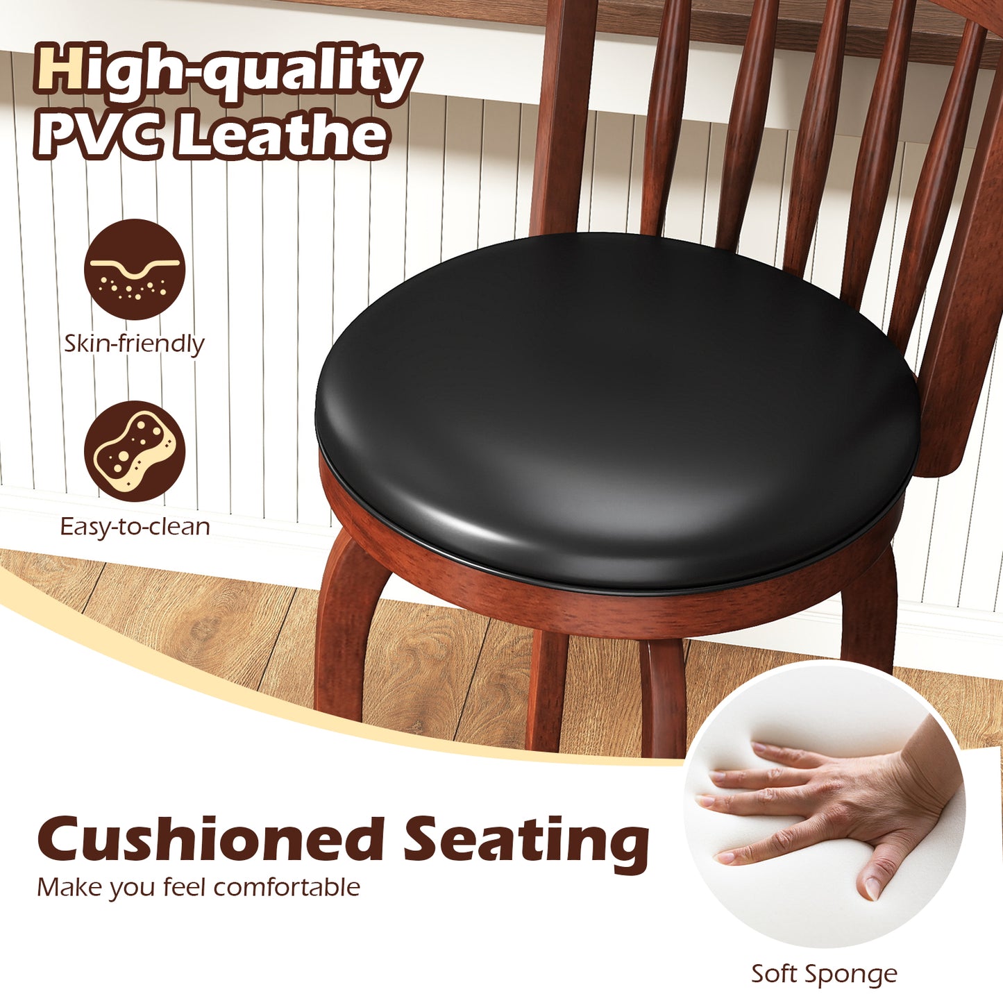 Swivel Bar Stools Set Of 2, 29 Inches, Faux Leather Upholstered, Black Bar Stools at Gallery Canada