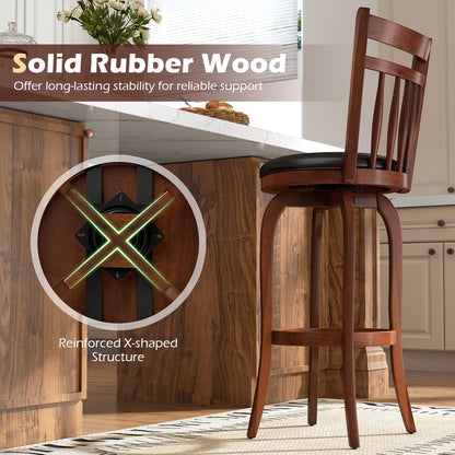 Swivel Bar Stools Set Of 2, 29 Inches, Faux Leather Upholstered, Black Bar Stools at Gallery Canada