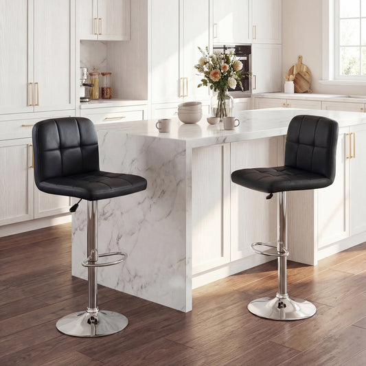 Swivel Bar Stools Set Of 2, With Footrests And Metal Base, Black Bar Stools Black at Gallery Canada