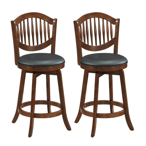 Swivel Bar Stools Set of 2 with Backrest and Wood Frame-25 Inches, Espresso