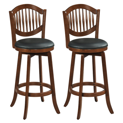 Swivel Bar Stools Set of 2 with Backrest and Wood Frame-30 Inches, Espresso