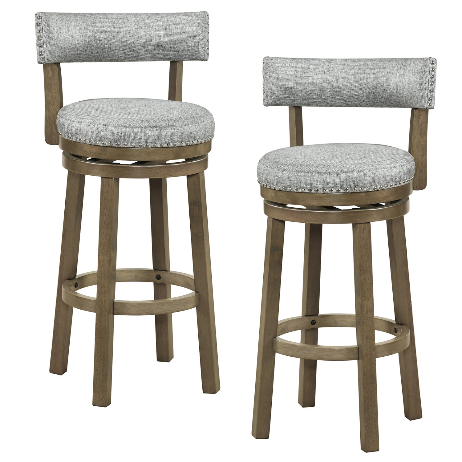 Swivel Bar Stools Set Of 2, 31.5 Inches, Linen Fabric Upholstered, Gray Bar Stools at Gallery Canada