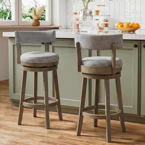 Swivel Bar Stools Set Of 2, 31.5 Inches, Linen Fabric Upholstered, Gray