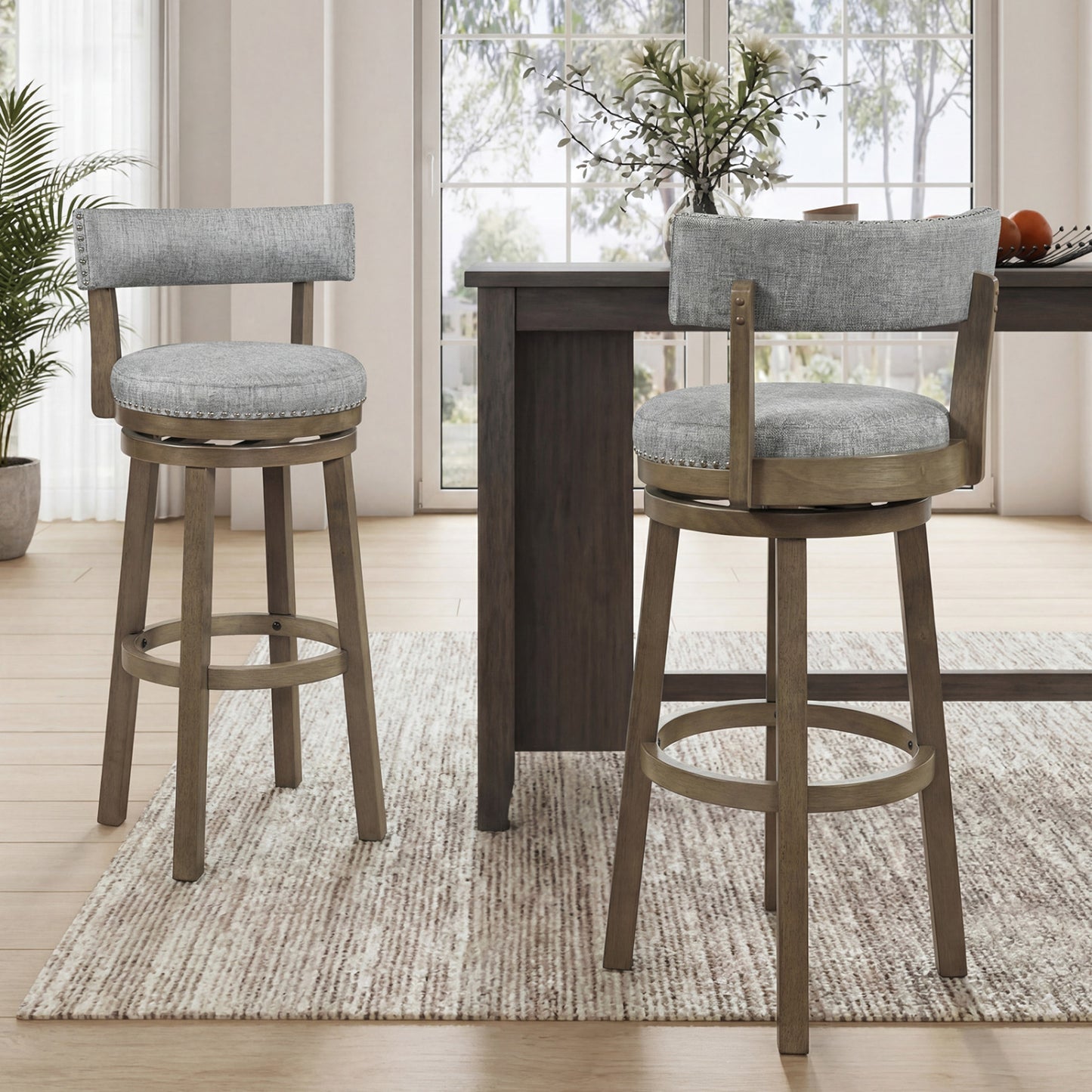 Swivel Bar Stools Set Of 2, 31.5 Inches, Linen Fabric Upholstered, Gray Bar Stools at Gallery Canada