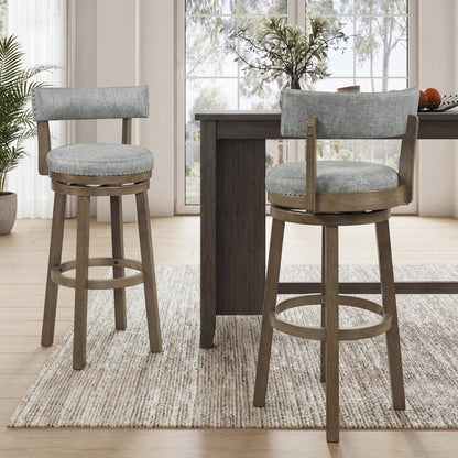 Swivel Bar Stools Set Of 2, 31.5 Inches, Linen Fabric Upholstered, Gray Bar Stools at Gallery Canada