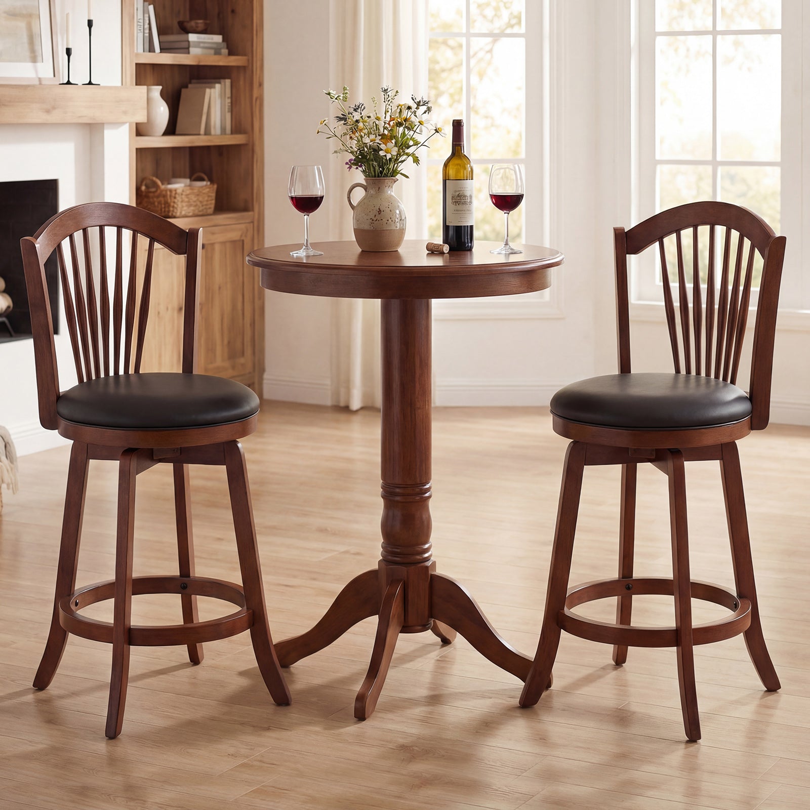 Swivel Bar Stool With Backrest, Wood Frame, 24 Inch Bar Stools at Gallery Canada
