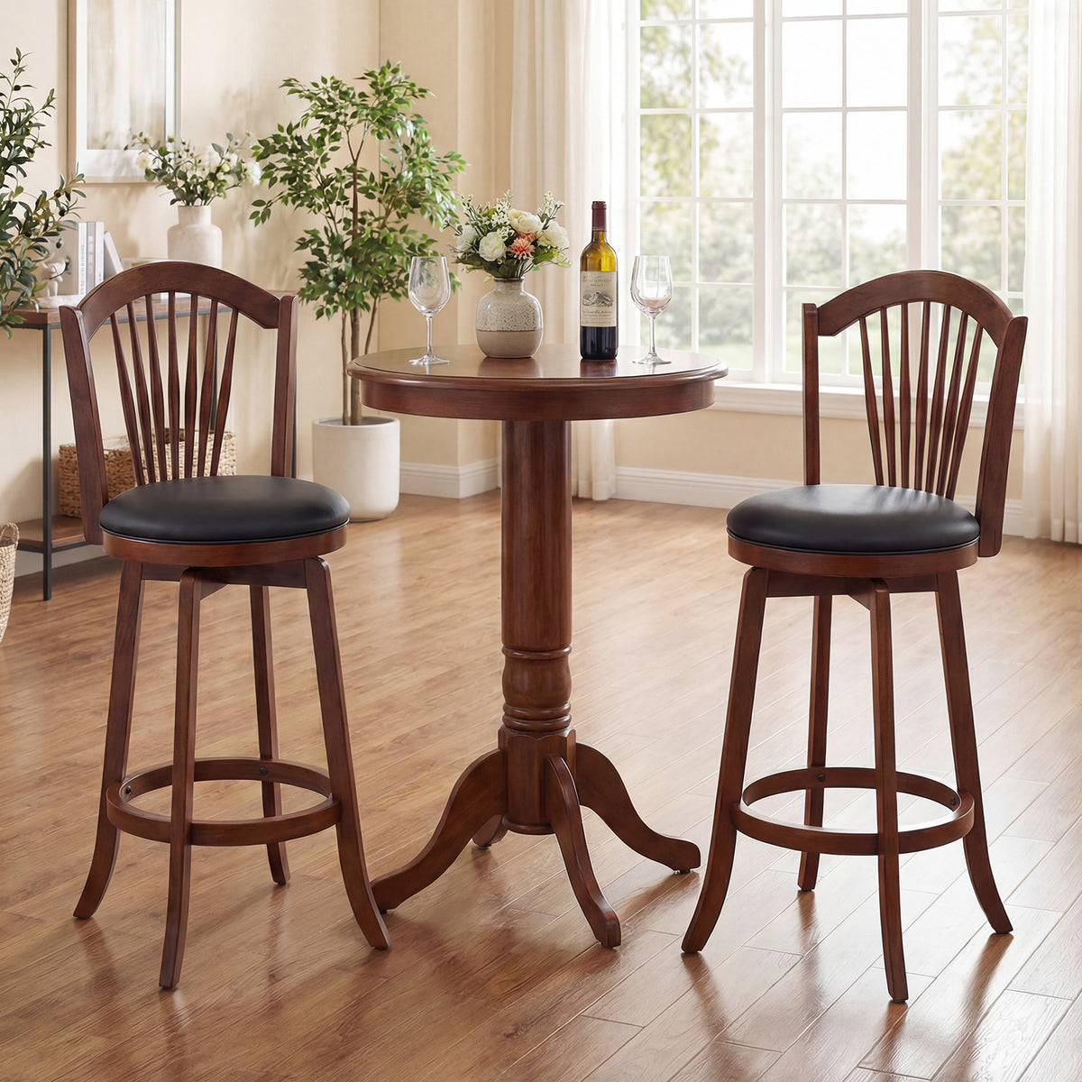 Swivel Bar Stools with Backrests, Wood Frame, 29" Bar Stools at Gallery Canada