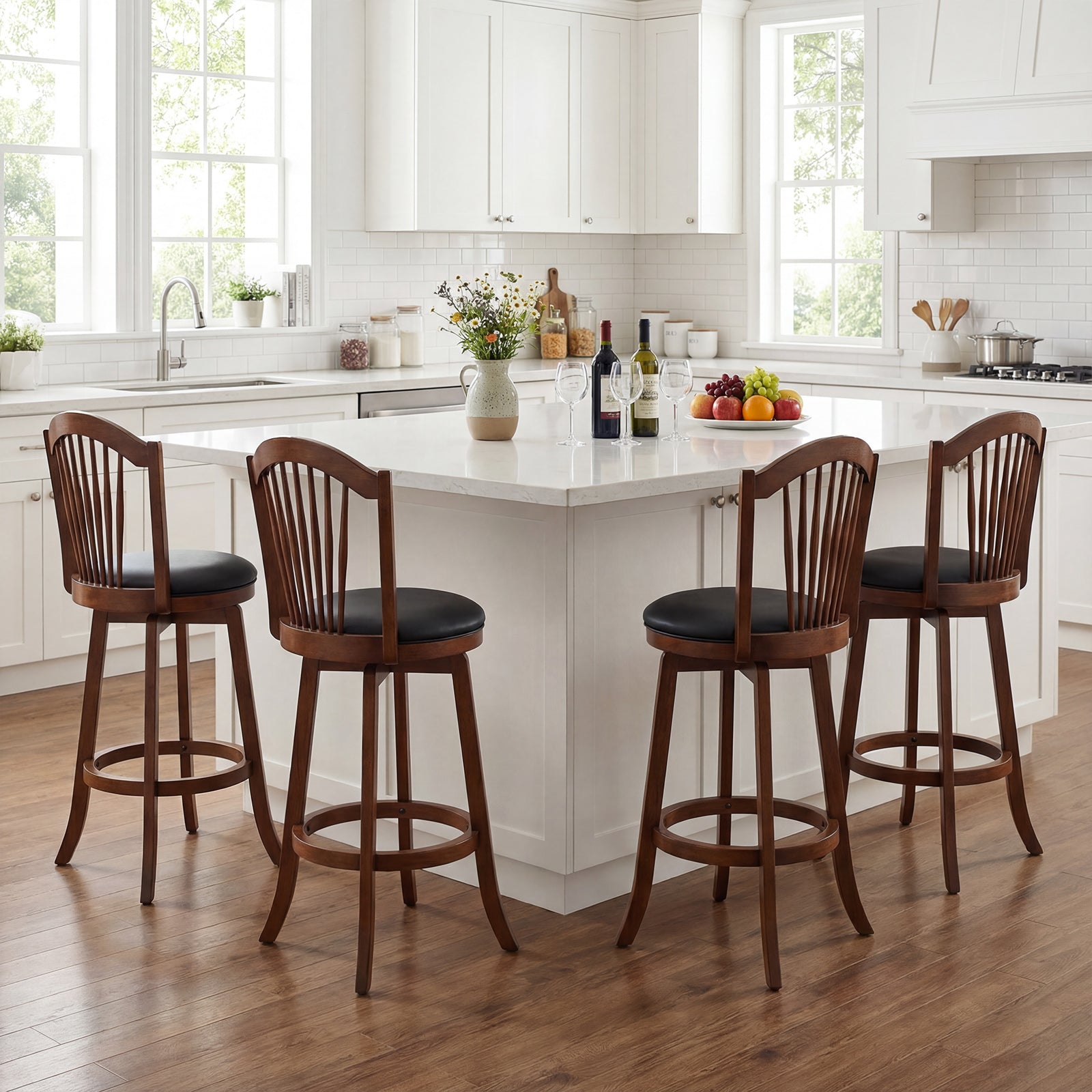 Swivel Bar Stools with Backrests, Wood Frame, 29