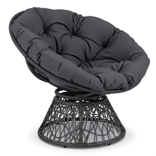 Swivel Papasan Chair, Round Wicker Lounge Chair With Thick Cushion, Gray Accent Chairs Gray at Gallery Canada