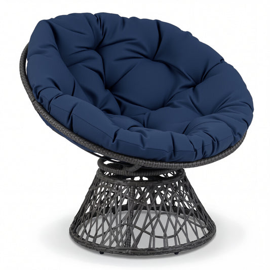 Swivel Papasan Chair, Round Wicker Lounge Chair, Thick Cushion, Navy Accent Chairs Navy at Gallery Canada
