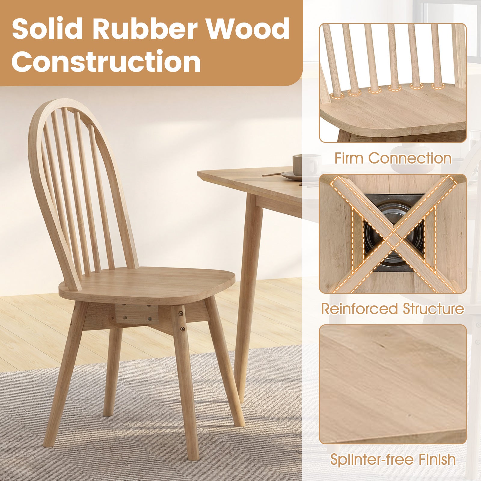 Swivel Windsor Dining Chairs, Set of 4, Solid Rubber Wood Frame, Natural Dining Chairs at Gallery Canada