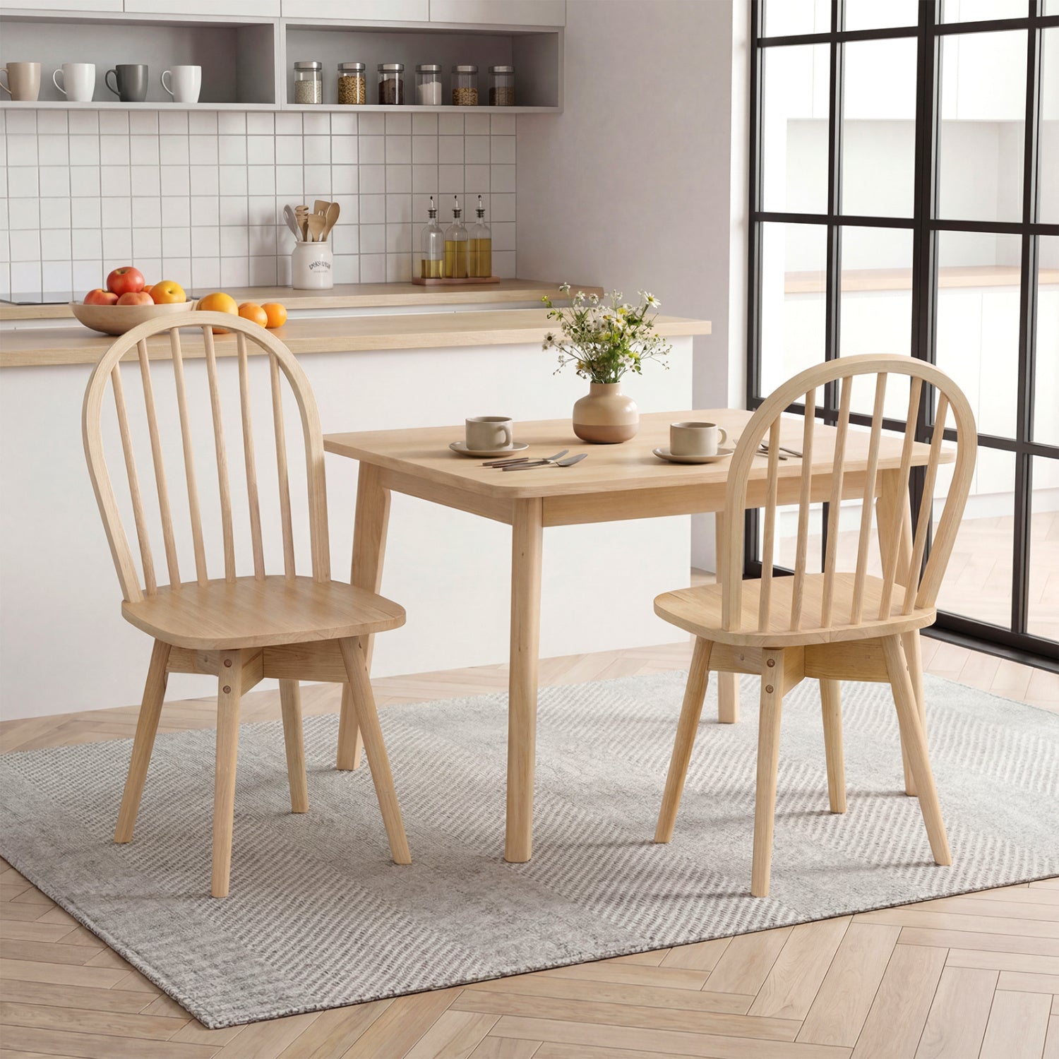 Swivel Windsor Dining Chairs, Set of 2, Solid Rubber Wood Frame, Natural Dining Chairs at Gallery Canada