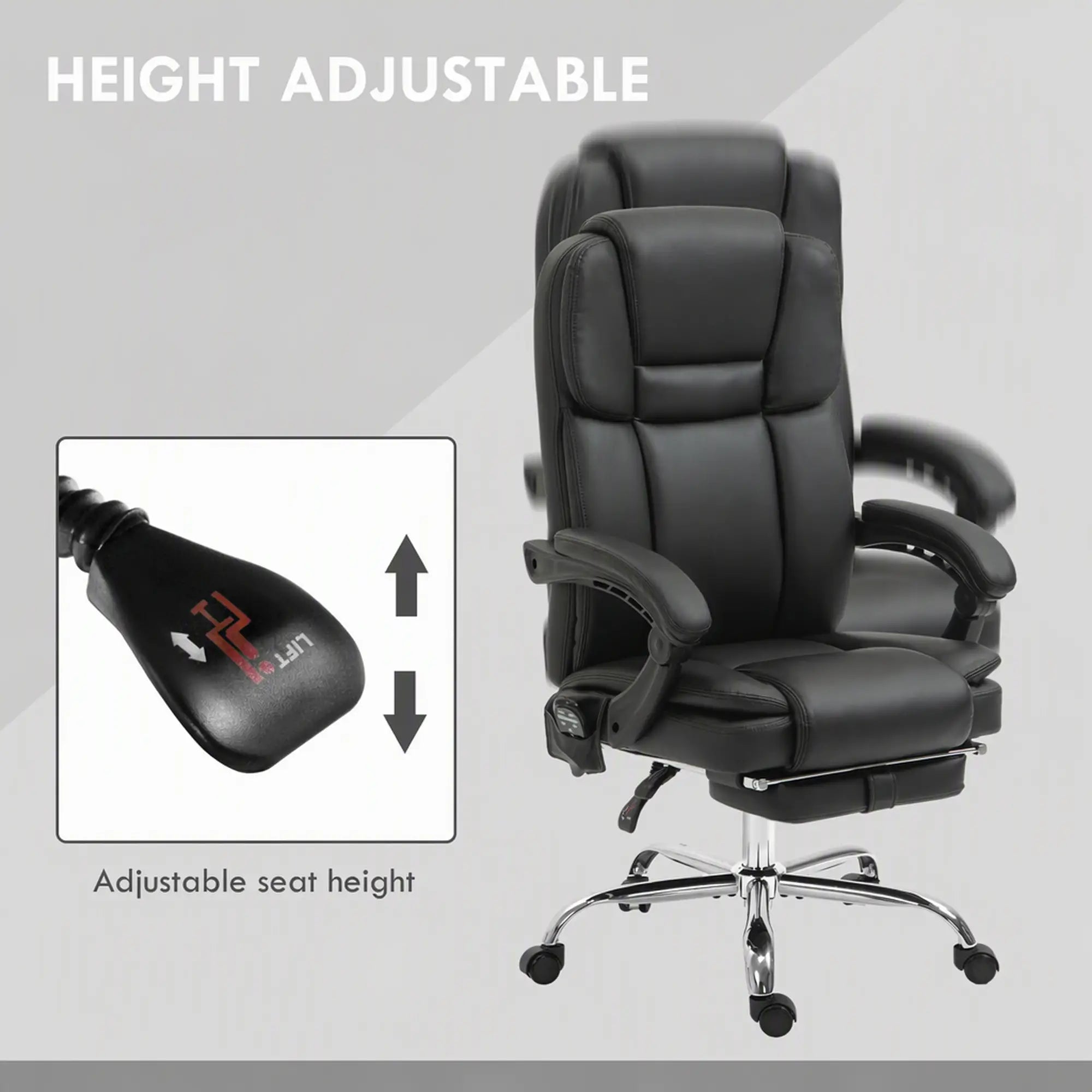 Massage Office Chair, Reclining Executive Chair with Vibration, Footrest, High Back, Black Massage Chairs at Gallery Canada