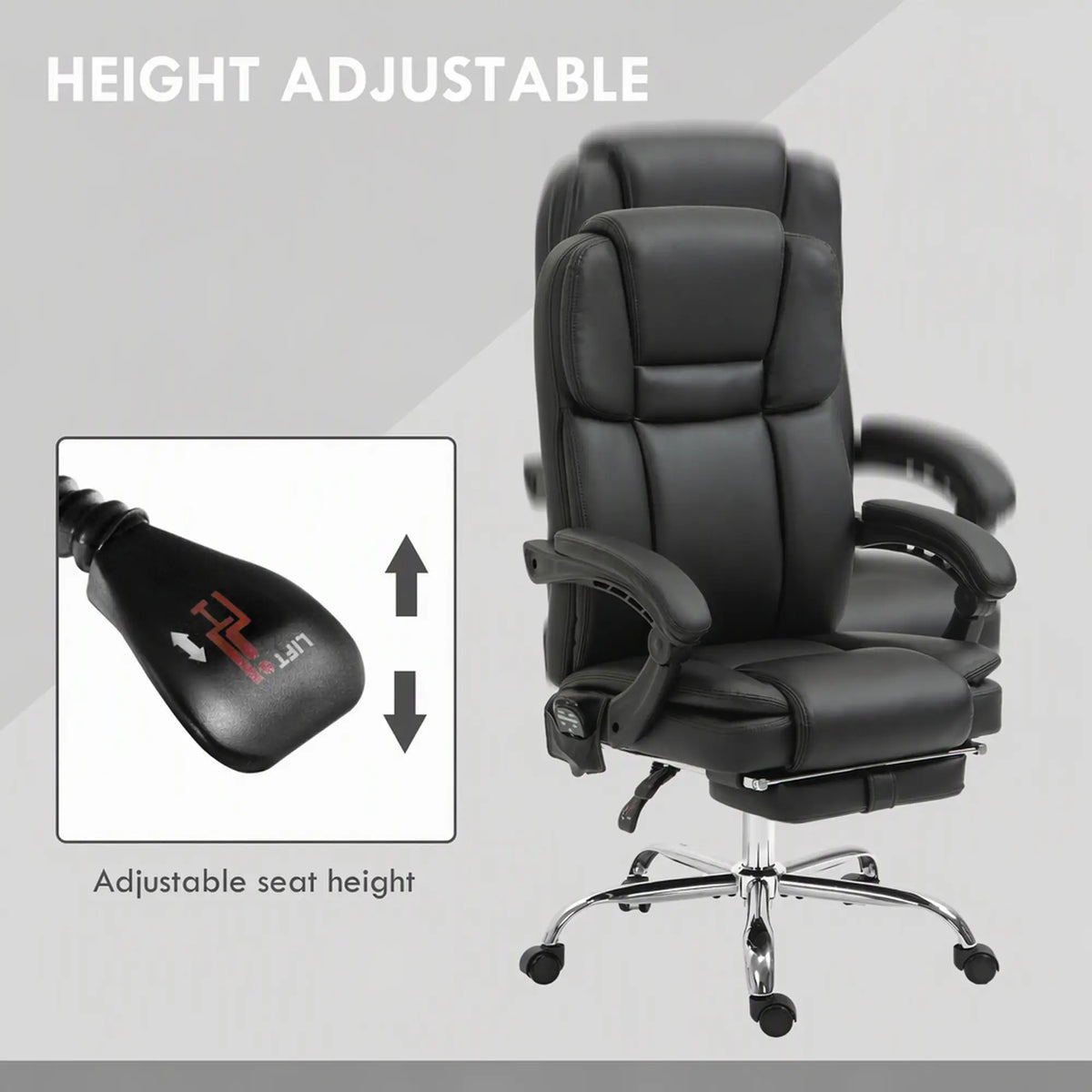 Massage Office Chair, Reclining Executive Chair with Vibration, Footrest, High Back, Black Massage Chairs at Gallery Canada