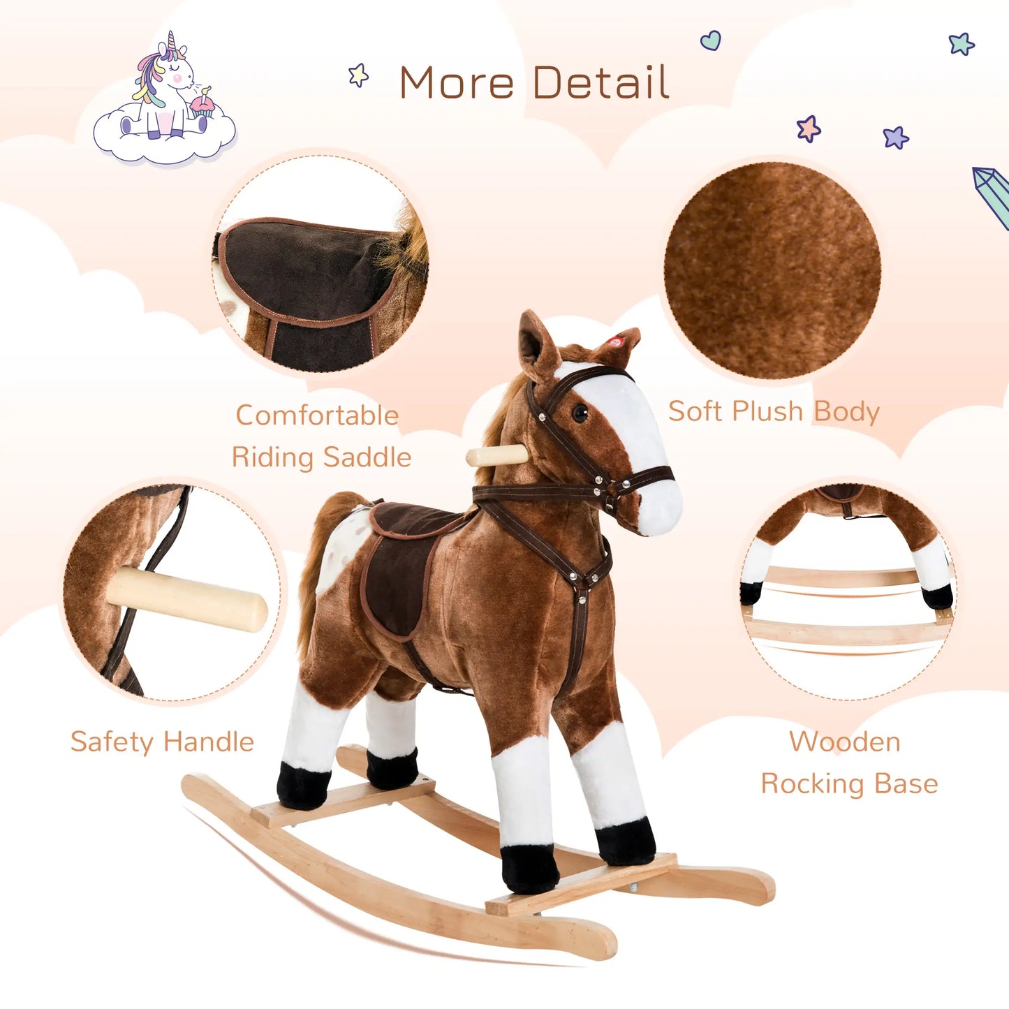 Baby Rocking Horse, Plush Animal Rocker, Ride on Toy, Realistic Sound, Brown Rocking Horses at Gallery Canada