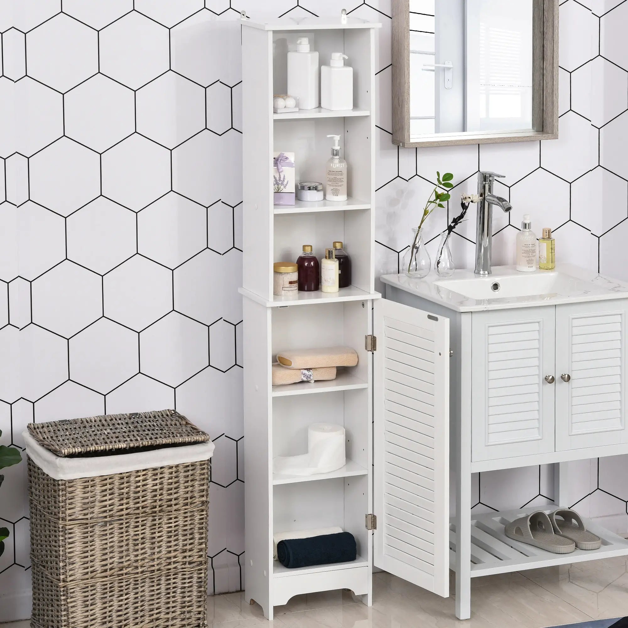 Tall Bathroom Storage Cabinet, 3-Tier Adjustable Shelf, White Bathroom Cabinets at Gallery Canada