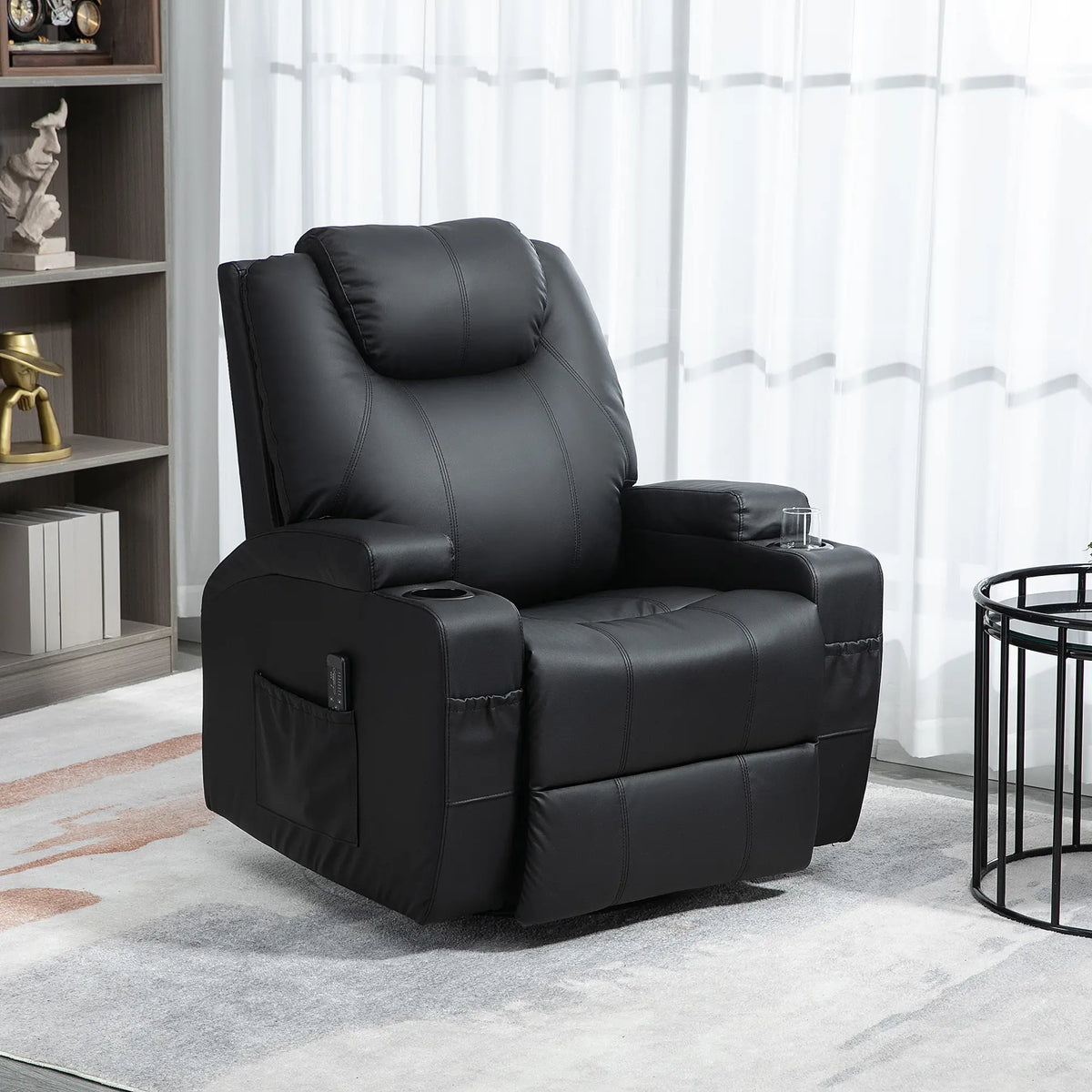 Massage Recliner Chair 8 Vibration PU Leather, Black Single Sofas at Gallery Canada