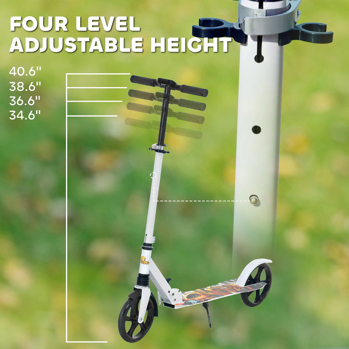 Kids Kick Scooter, Adjustable Height, Rear-Fender Brake, 200mm Wheel, Foldable, White Scooters at Gallery Canada
