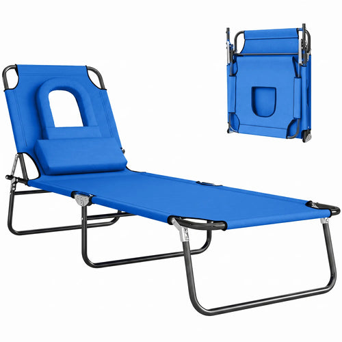 Folding Outdoor Lounge Chair, Portable, 4-Position Adjustable, Blue
