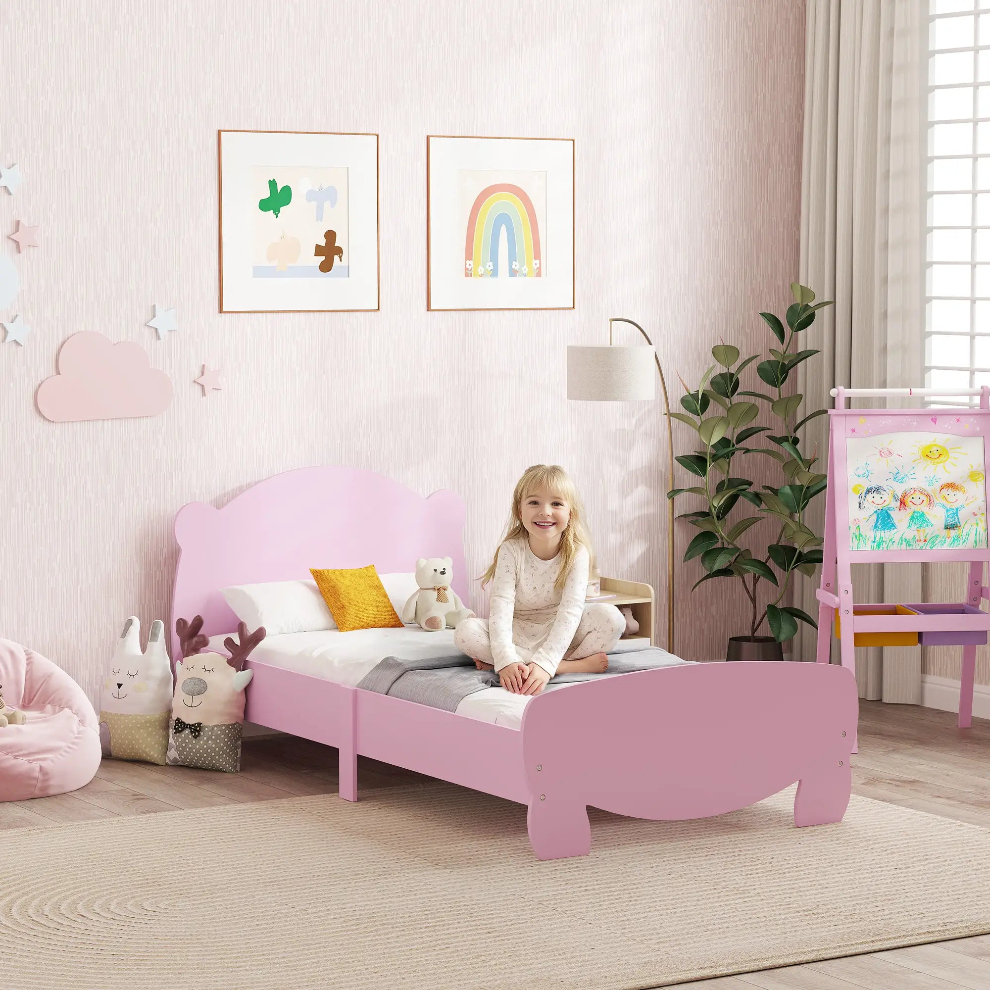 Twin Bed Frame, Bear Headboard, Slats Support, No Box Spring, Pink Kids Bedroom Furniture at Gallery Canada