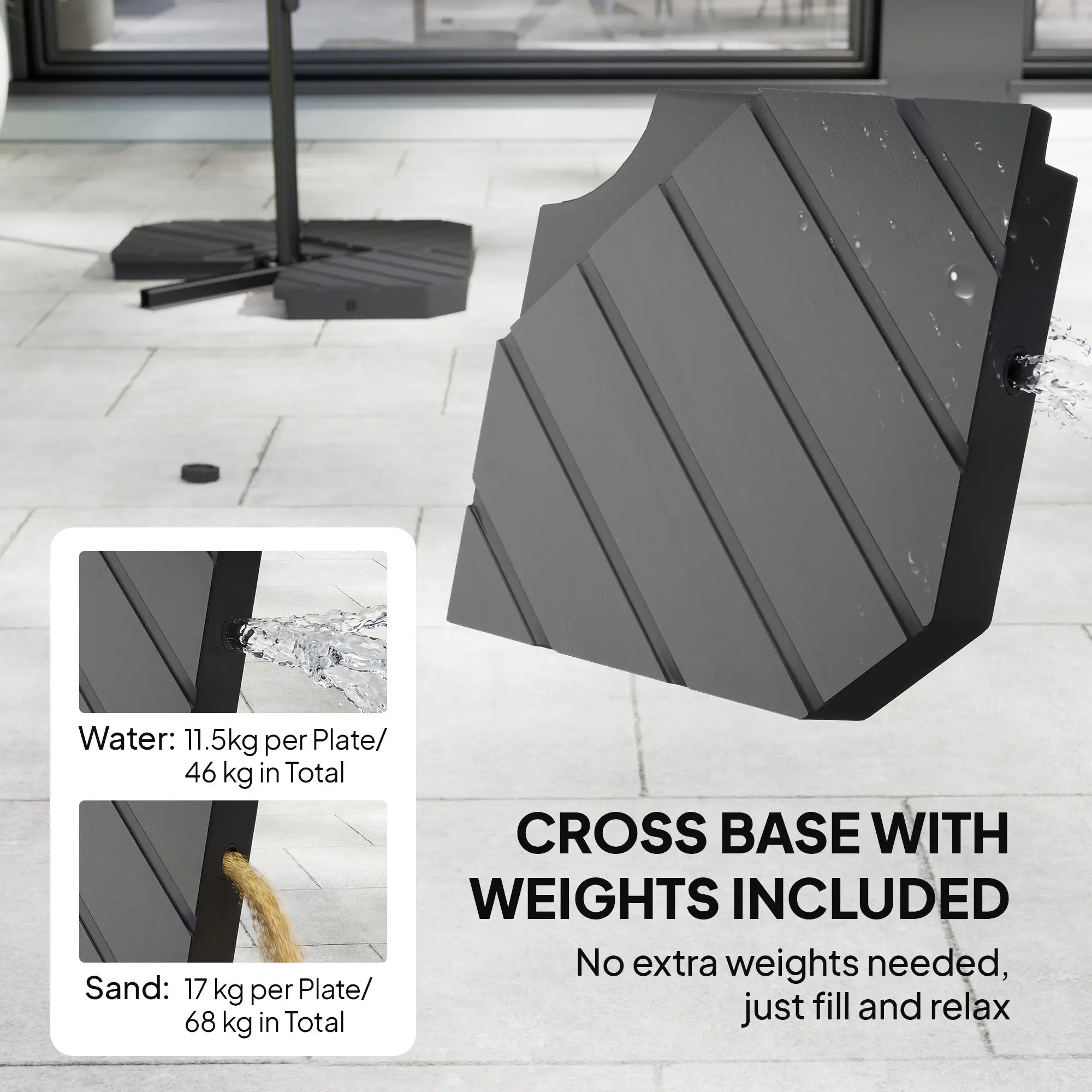9.7 ft Offset Patio Umbrella, Water Sand Fillable Weights, Dark Grey Offset Cantilever Umbrellas at Gallery Canada