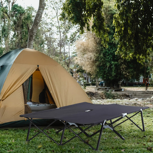 76" Folding Camping Cot For Two, Outdoor Portable Double Bed, Black Camping Cots Black at Gallery Canada