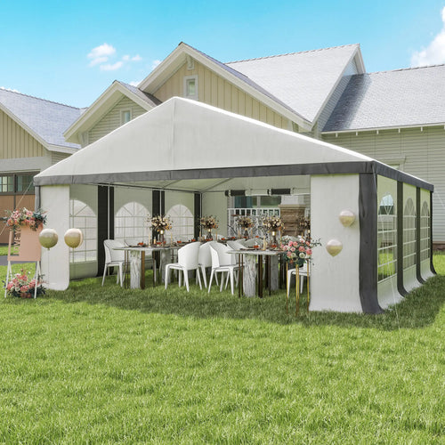 20' x 20' Heavy Duty Wedding Tent, Outdoor Carport Garage, Grey