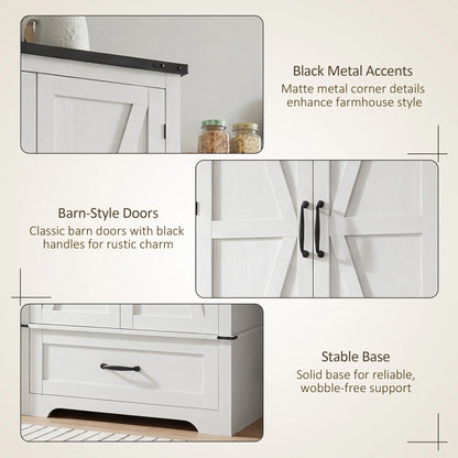 72" Farmhouse Pantry Cabinet, Adjustable Shelves, 2 Doors, White Wood Grain, White Kitchen Pantry Cabinets at Gallery Canada