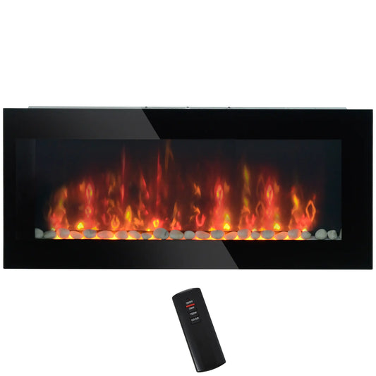 Wall Mounted Fireplace, 41 Inch, Electric with LED Flame Effect, Black Electric Fireplaces Black at Gallery Canada