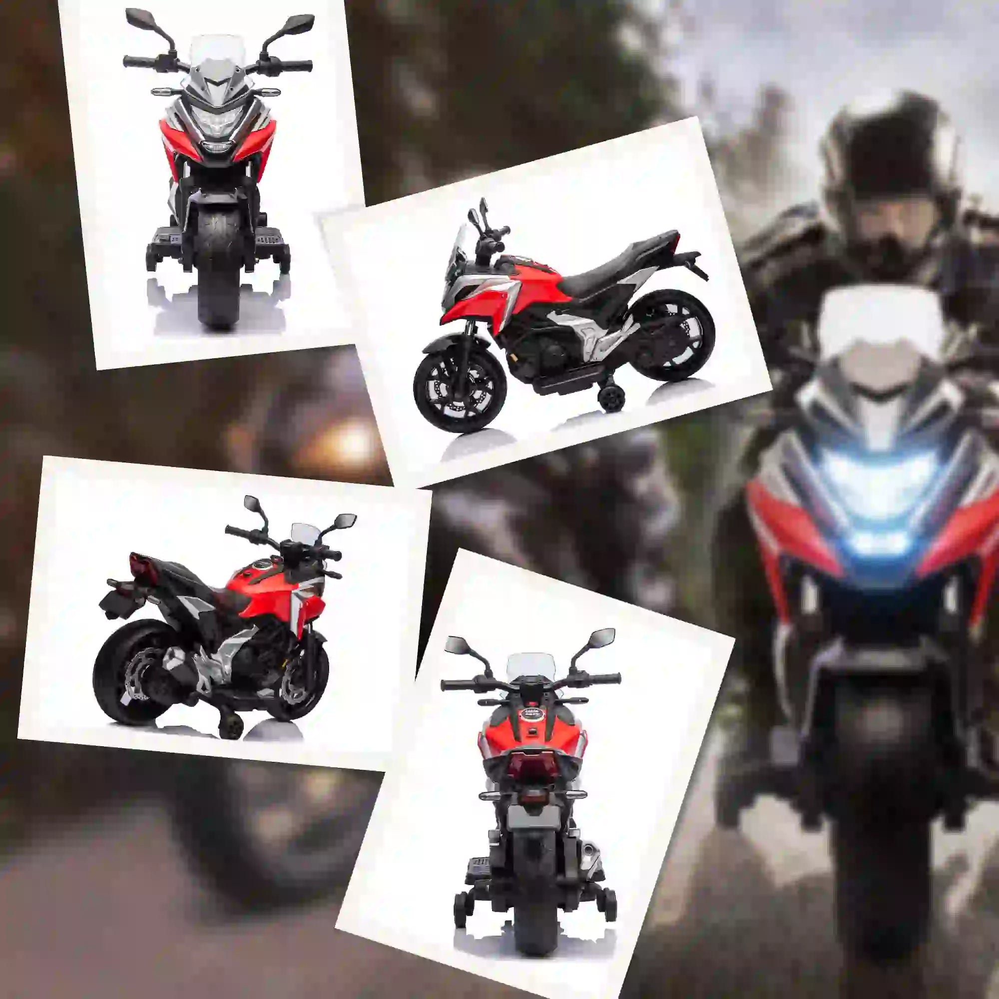 12V Ride on Motorbike for Kids, with Headlights Music Training Wheels, Red Electric Motorcycles at Gallery Canada