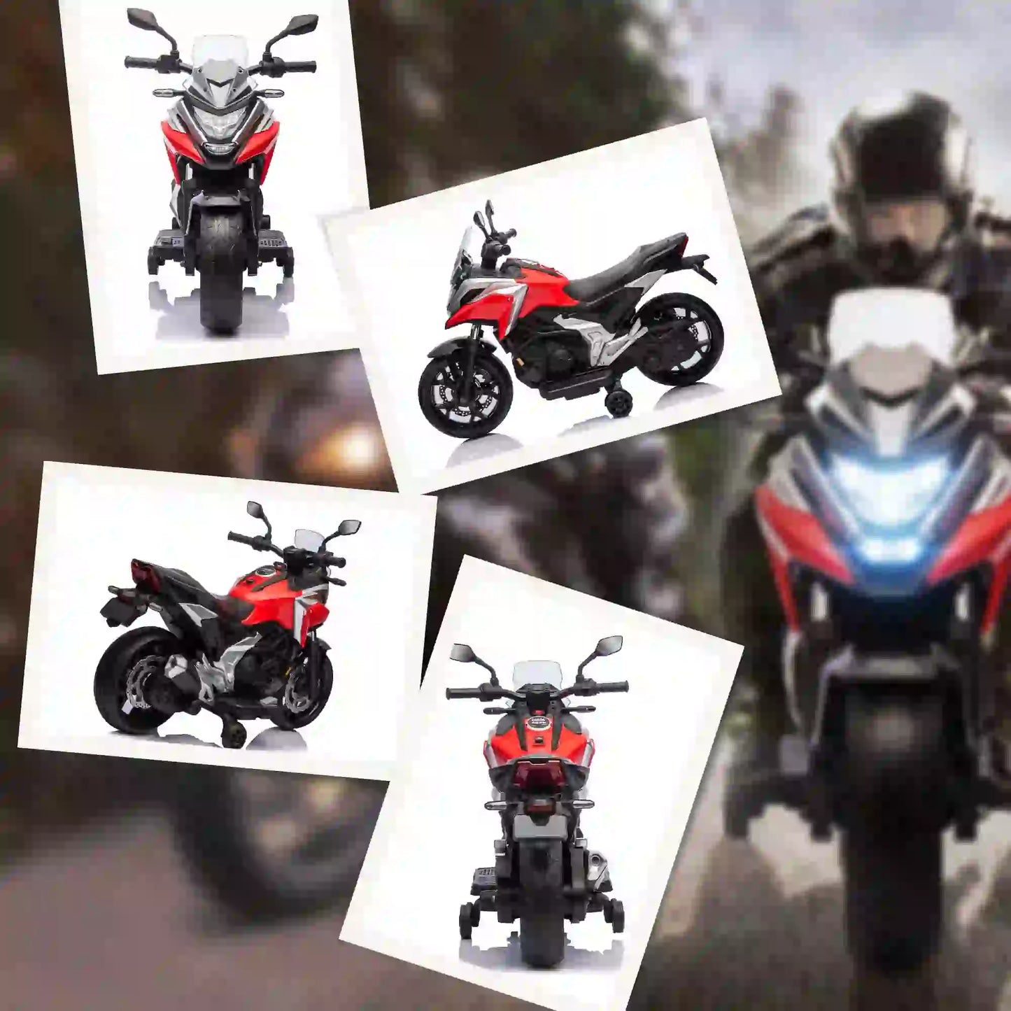 12V Ride on Motorbike for Kids, with Headlights Music Training Wheels, Red Electric Motorcycles at Gallery Canada