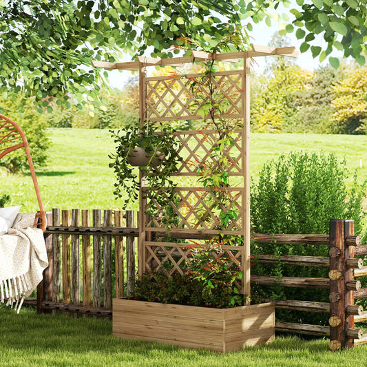 Wooden Planter With Trellis Privacy Screen, Raised Garden Bed Wooden Planter Boxes Natural at Gallery Canada