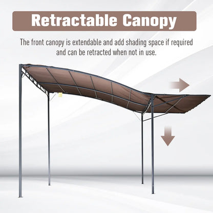 10x8ft Patio Metal Gazebo With Extendable Side Awning, Brown Pergolas at Gallery Canada