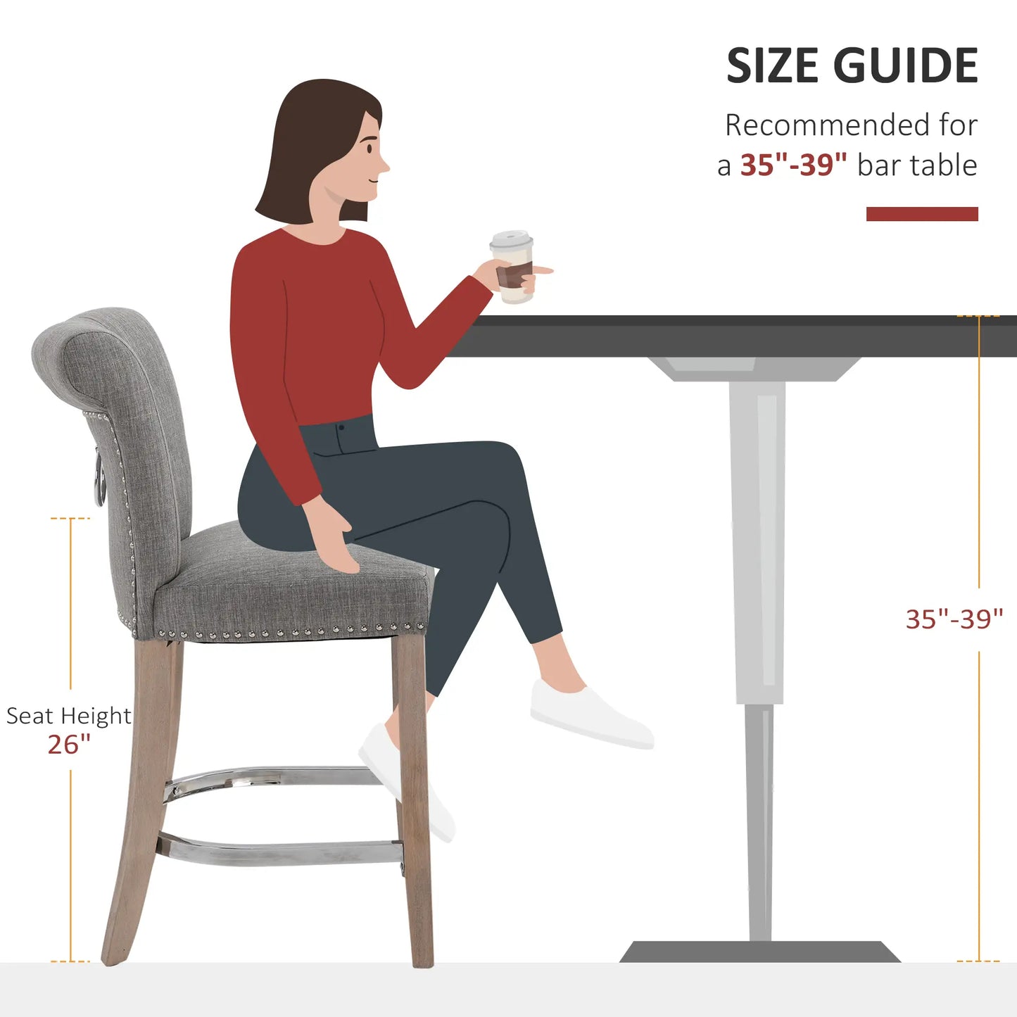 Upholstered Counter Height Bar Stools, Set of 2, Wood Legs, Grey Bar Stools at Gallery Canada