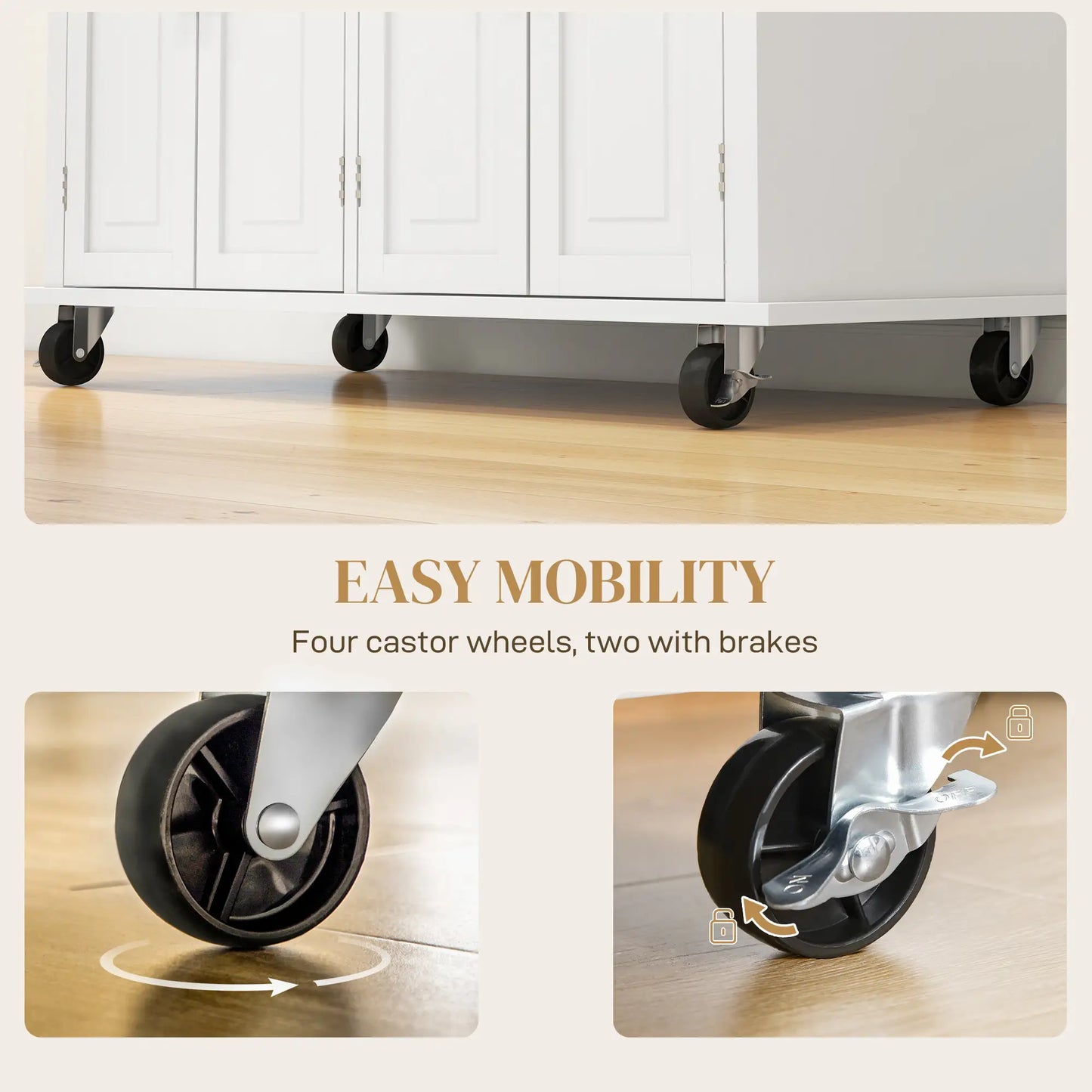 Kitchen Island with Storage, Rolling Cart, Rubber Wood Top, Cream White Kitchen Islands & Kitchen Carts at Gallery Canada