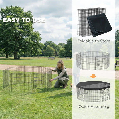 8 Panels Foldable Dog Playpen With Top Cover, 24" High Dog PlayPens at Gallery Canada