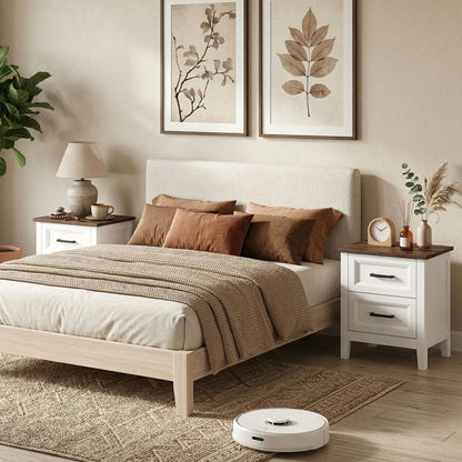 Farmhouse Nightstand Set of 2, 2 Drawers, White Bedside Tables at Gallery Canada