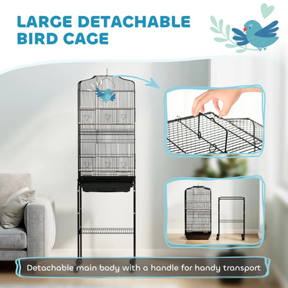 62" Rolling Bird Cage, Cockatoo House, Play Top, Storage Shelf, Wheels, Black Bird Cages at Gallery Canada