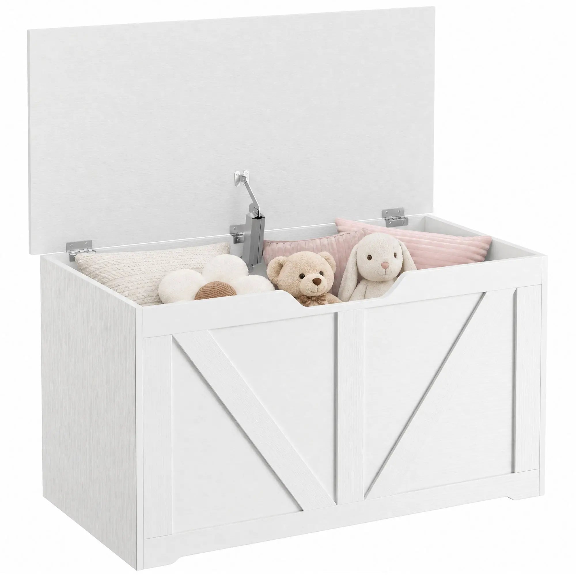 31.5 Inches Storage Chest with Safety Hinge, Wood Grain, White Storage Ottomans & Benches at Gallery Canada
