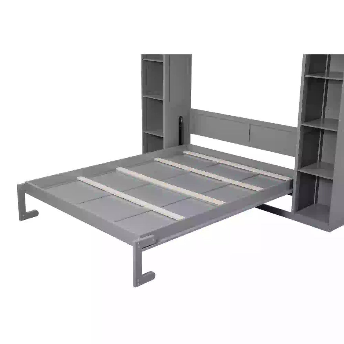 Murphy Bed with Shelves, LED Lights, 97.5" L x 84.5" W x 88.5" H, Grey Bed Frames at Gallery Canada