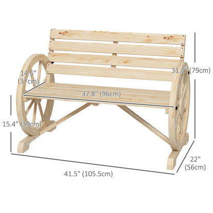 42" Wood Wagon Wheel Bench, Rustic Loveseat, Natural Wood Outdoor Benches at Gallery Canada