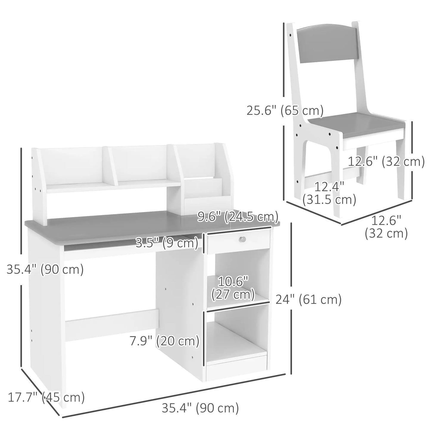 Kids Desk and Chair Set, Study Table for 5-8 Year Old, Grey Kids Desk Sets at Gallery Canada