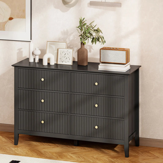 Modern 6 Drawer Dresser, Double Chest, Black Storage Cabinets Black at Gallery Canada