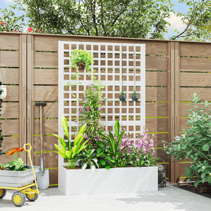 Galvanized Raised Garden Bed Planter Box With Trellis, 43" x 16" x 70", White Galvanized Planter Boxes at Gallery Canada