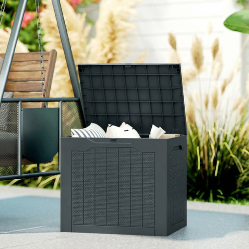 28 Gallon Deck Box, Resin Outdoor Storage, Waterproof UV Resistant